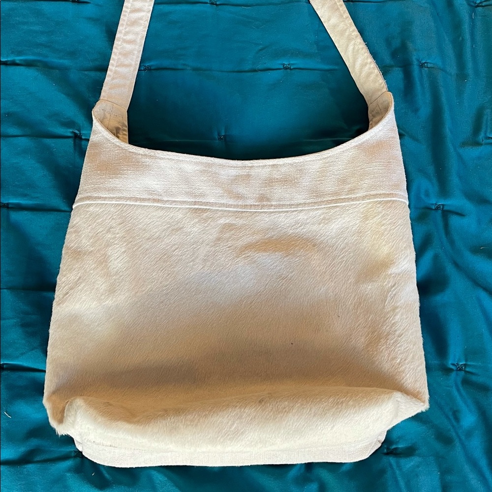 White cowhide tote bag